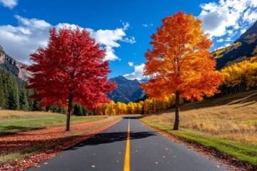 Autumn in the Rockies, with vibrant red and gold trees lining the slopes