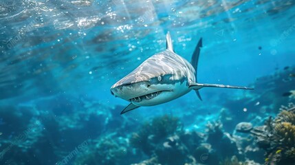 Naklejka premium a great white shark swimming in the ocean