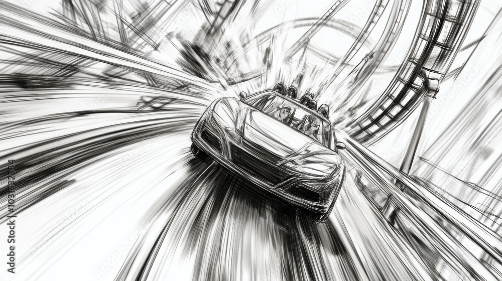 Poster a car is speeding down a track with a blurred background