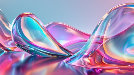 Discover stunning multicolored fluid waves with a holographic effect, capturing vibrant light and smooth textures for a captivating abstract background.