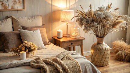 Cozy Bedroom Decor with Dried Flowers in Vase for Stylish Interiors