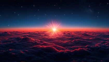 Experience a serene dawn over the clouds with stunning colors and light. This high fidelity landscape captures the calm beauty of morning skies.
