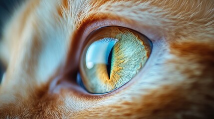 A cat's eye is shown in a close up, with the iris being a bright green color