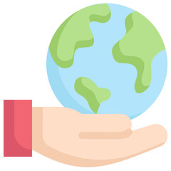 Hand holding a cartoon earth globe.