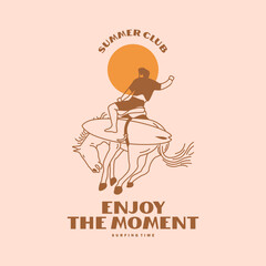 Retro Poster illustration of summer club, surfing Graphic Design for T shirt streetwear and urban style