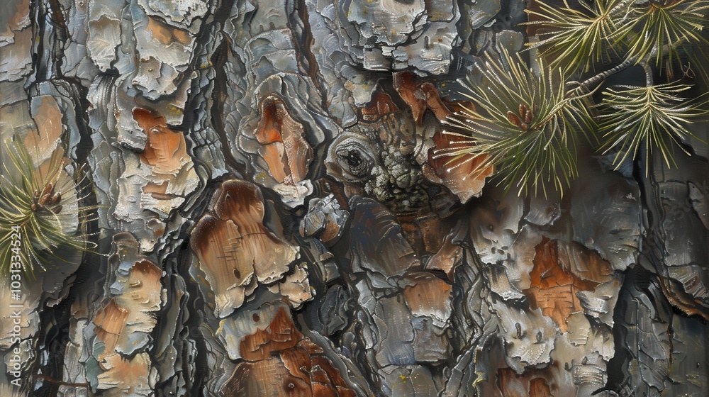 Poster A painting of a tree trunk with a small hole in it.