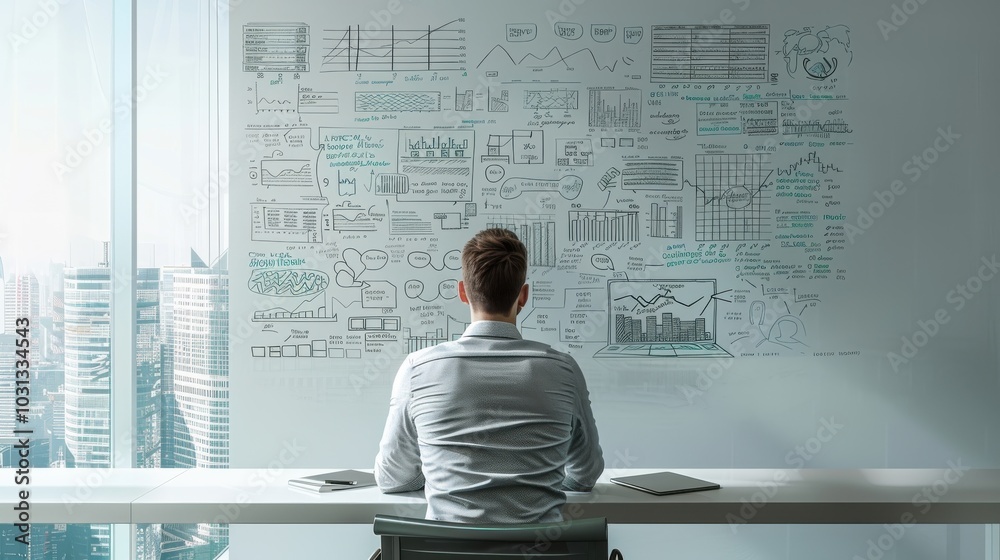 Leinwandbilder An office worker reflecting on data analysis at a modern workspace in a high-rise building during the day