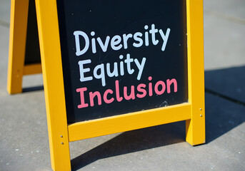 Diversity, Equity, and Inclusion Sign on a Yellow Stand