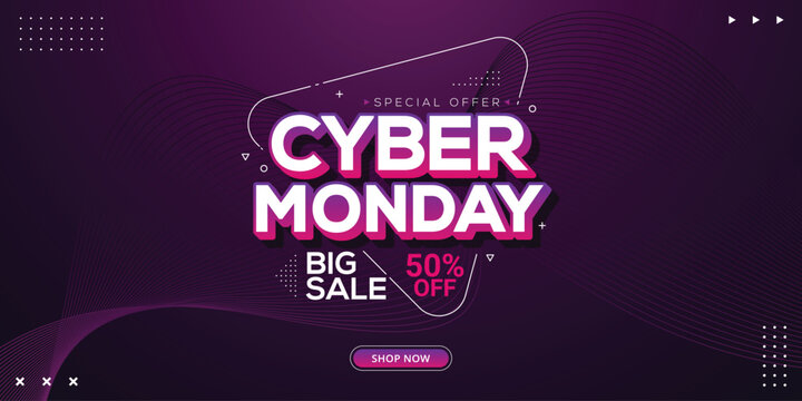 Cyber Monday sale banner with purple and line gradient background great for business promotion