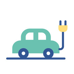 Green electric car charging icon with a yellow plug.