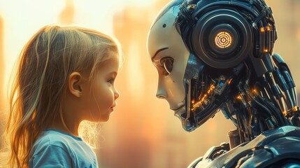 Fototapeta premium A robot and a little girl are standing next to each other