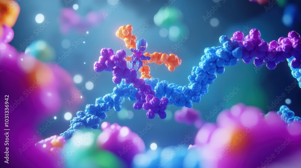 Aufkleber A colorful image of a DNA strand with a purple and orange blob on it