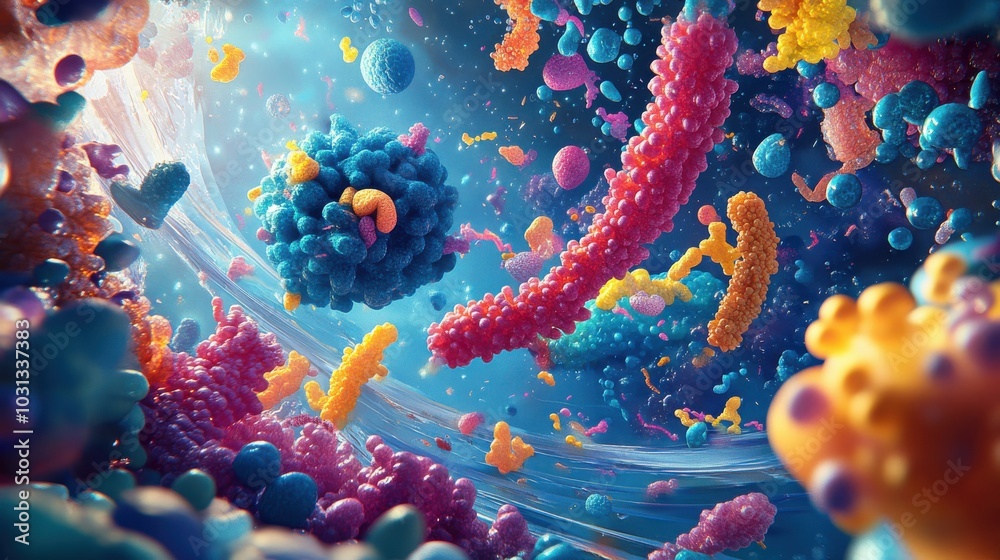 Poster A colorful image of bacteria and viruses floating in a blue ocean