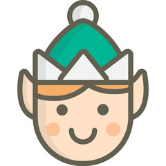 An illustrated head and shoulders of an elf with a green and white hat.