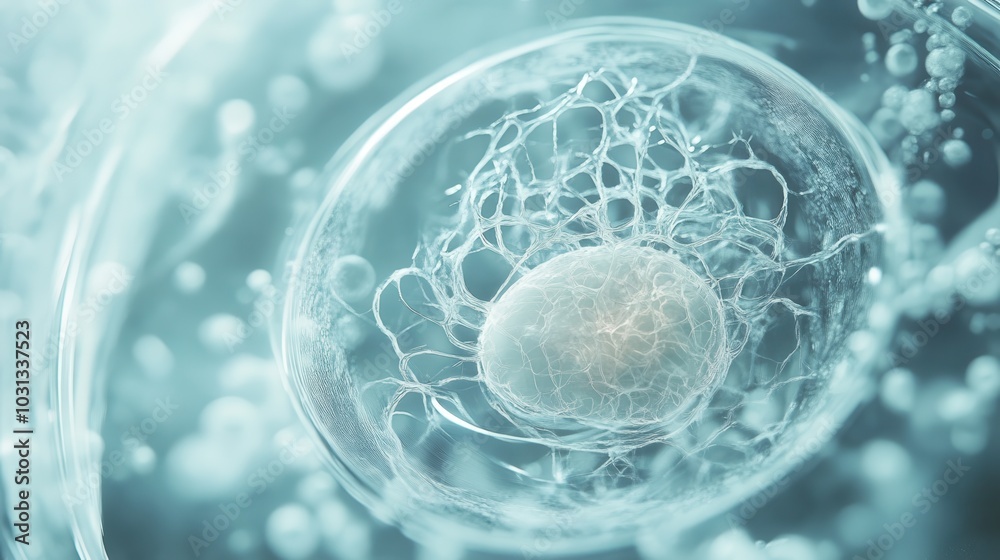Poster A cell is shown in a blue background with a white blob in the center