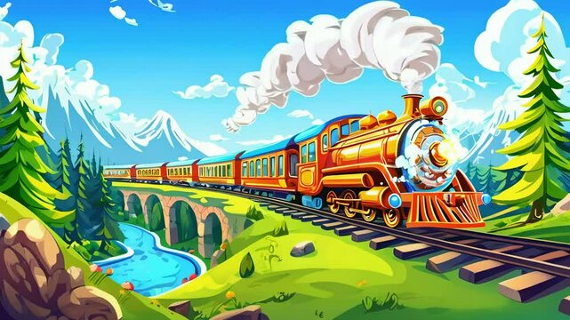 Cartoon Fast Train in the Fantasy Valley