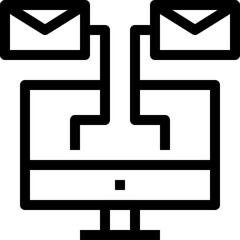 Black and white icon of two mail envelopes linked by a connecting line.