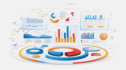 Abstract white background with Colorful charts and graphs with statistics to innovative analyze business potential and forecast future development of companies growth.