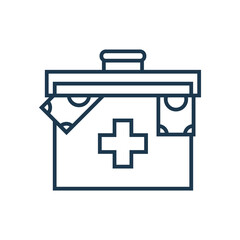 A line drawing icon of a first aid kit with dollar bills in the top.