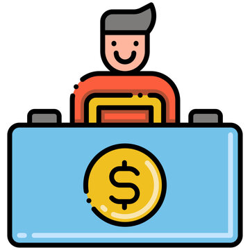 recommend clip art: Cartoon illustration of a smiling person's head in a yellow, orange and red frame with a blue box with a yellow circle containing an arrow underneath.