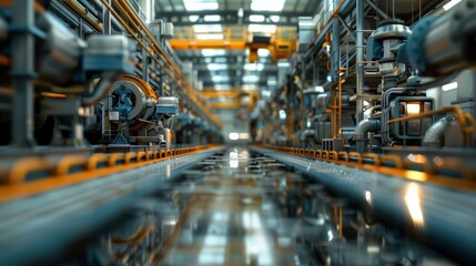 Fototapeta premium A long, narrow, industrial production line. AI.