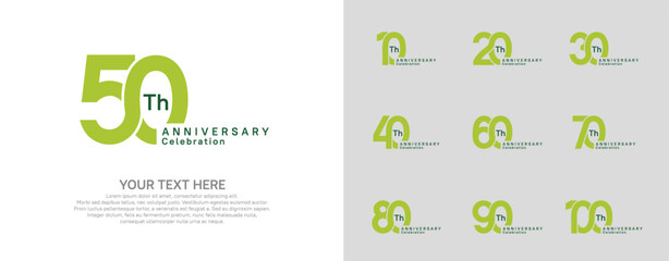 Anniversary logo set vector design, green color for celebration event