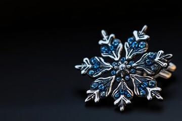 Minimalist shot of a single snowflake, delicate and intricate against a black background