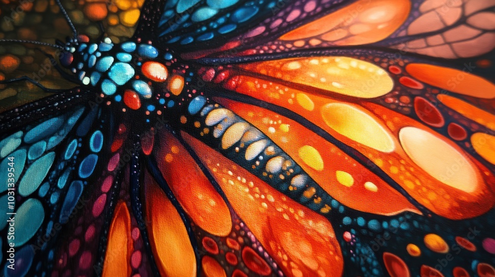 Poster Close-up view of vibrant butterfly wings highlighting intricate patterns and divine proportions in nature's design