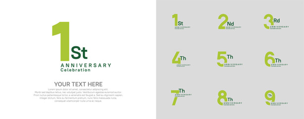 Anniversary logo set vector design, green color for celebration event
