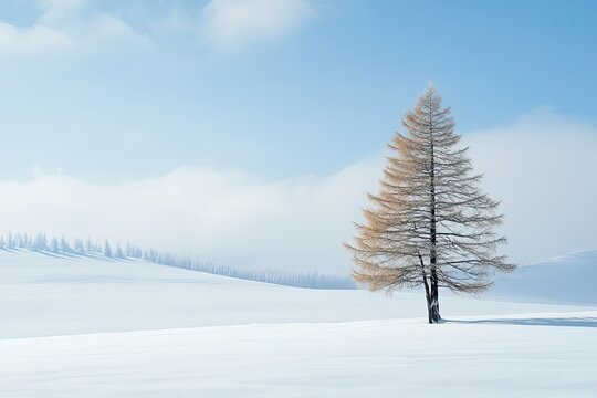 Solitary Pine Tree in a Snowy Landscape