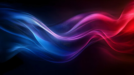 Abstract flowing waves in blue and red tones on a dark background.