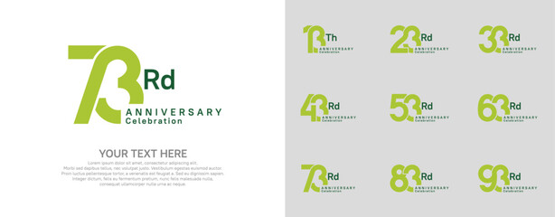 Anniversary logo set vector design, green color for celebration event
