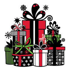 Christmas presents black silhouette, Holiday and Christmas Gift boxes vector illustration