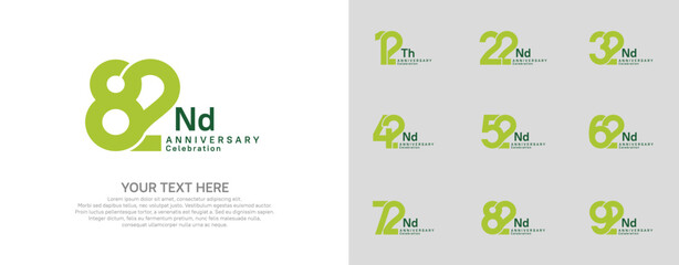 Naklejka premium Anniversary logo set vector design, green color for celebration event