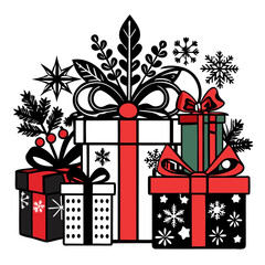 Christmas presents black silhouette, Holiday and Christmas Gift boxes vector illustration
