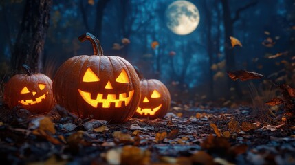 Obraz premium Jack-o'-Lanterns in the Moonlight.