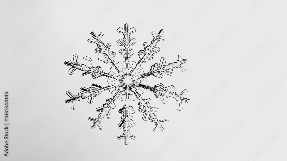 Poster a minimalist drawing of an elegant snowflake featuring clean lines, showcasing winter beauty and sim