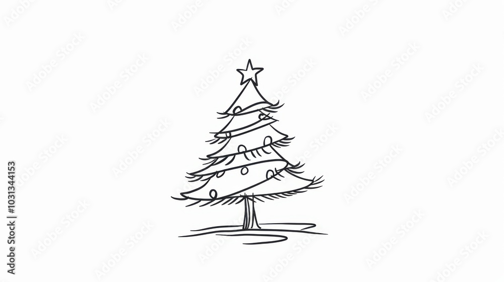 Poster a minimalist holiday card featuring a simple line drawing of a christmas tree adorned with lights an