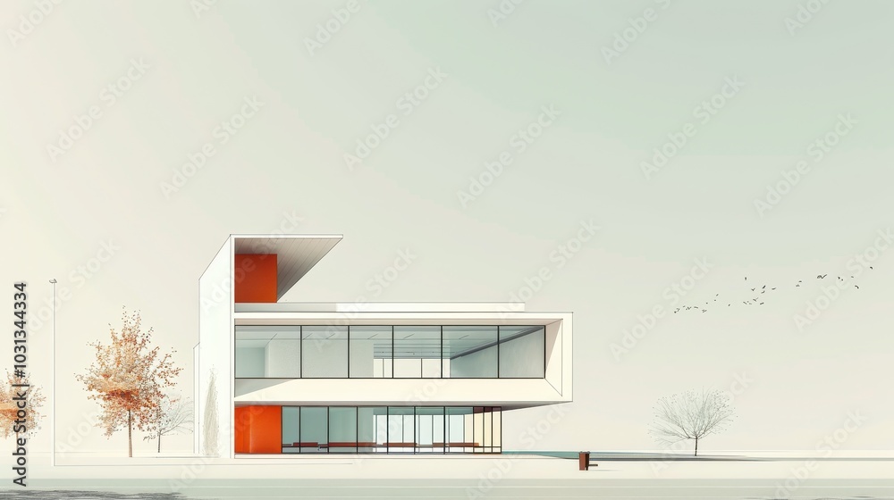 Poster a sleek minimalist bank building with clean lines evokes trust and security in its modern architectu