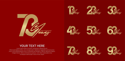 Anniversary logo set vector design, golden color for celebration event