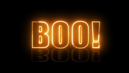 BOO! neon sign. Boo text font with neon light. Luminous and shimmering haze inside the letters of the text Boo. Halloween Concept. Can be used for halloween.