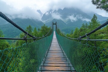 Obraz premium Stone arch bridge against a mountain backdrop. This photo is perfect for travel, nature, and architecture projects.