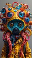 Fototapeta premium Surreal Biomechanical Creature with Gas Mask and Tentacles