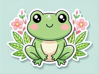 Obraz premium Cute Kawaii Frog Sticker Bookmark Collection - Hand Drawn Vector Designs for Fun and Whimsy