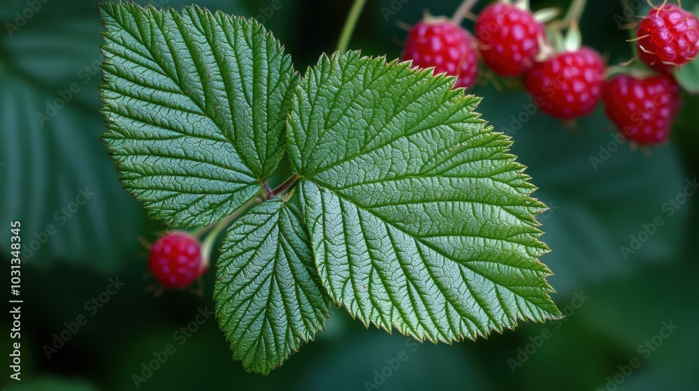 Poster a leaf with a few red berries on it