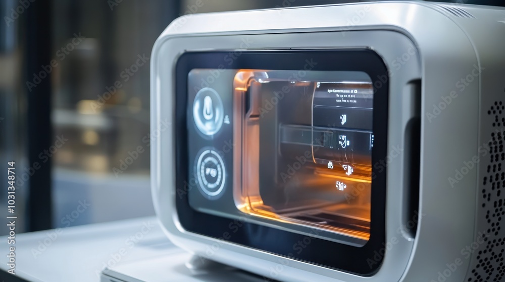 Aufkleber a small microwave oven with a screen showing a timer and a light on