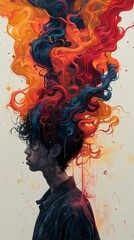 Abstract Portrait with Flowing Colors - Digital Surrealism Art