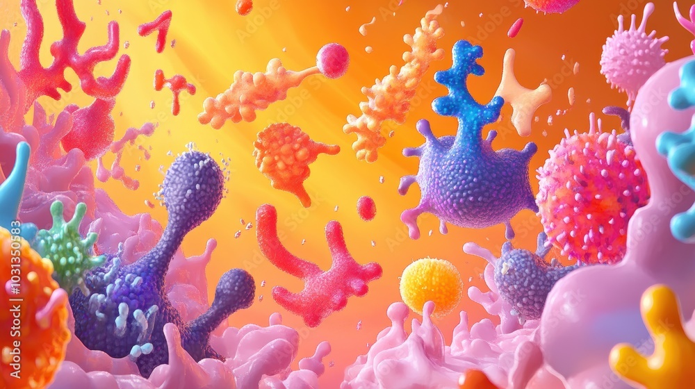 Aufkleber A colorful image of various bacteria and viruses floating in a pink liquid