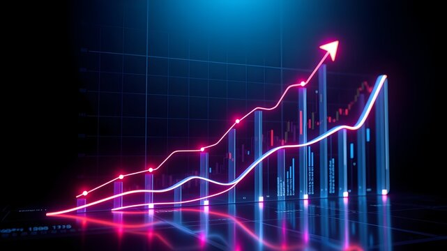 Futuristic Business Growth Chart with Light Effects