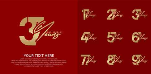 Anniversary logo set vector design, golden color for celebration event